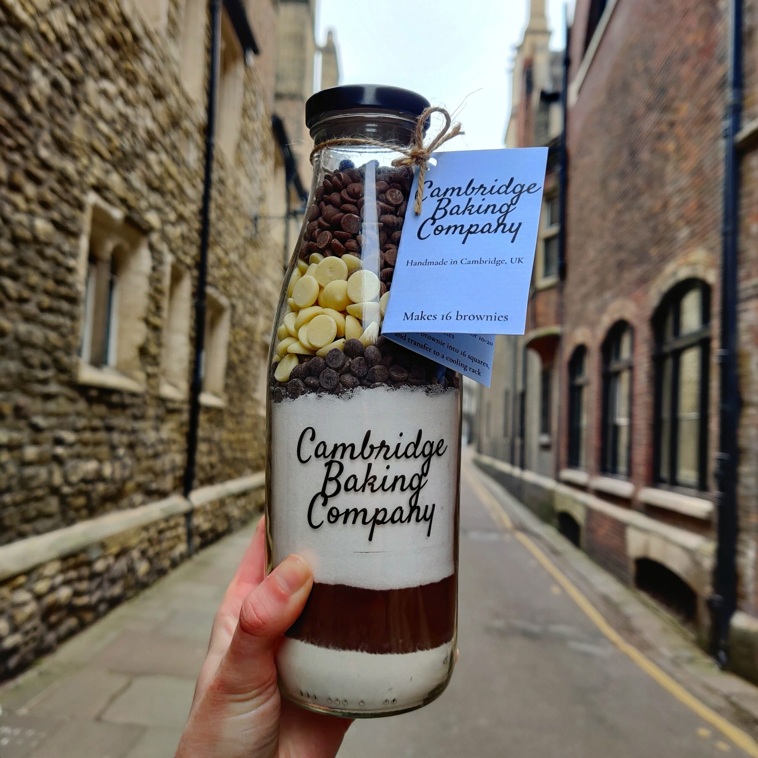 Brownie bottle with Cambridge street background